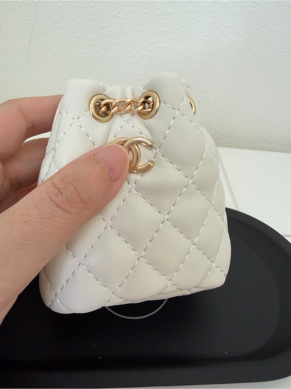 White Quilted Mini Backpack Charm 🤍
